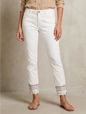 Desigual White Ankle Jeans with Embroidered Hem
